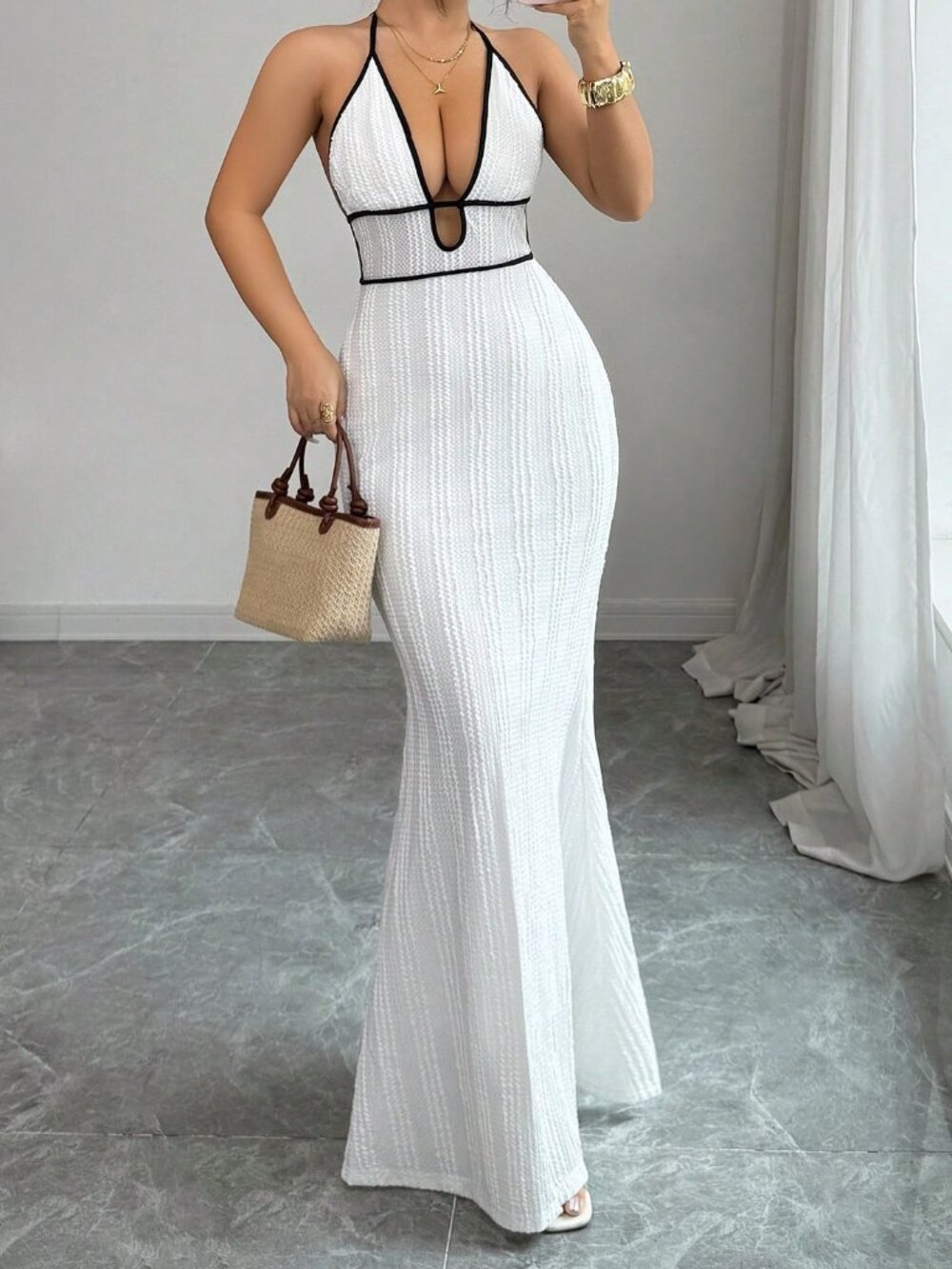 White Sexy Textured Women's Bodycon Cami Dress - Picture 4 of 6